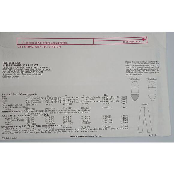 Kwik Sew Pattern Multi 2 Piece Swimsuit Pants Halter Top Two Way Stretch Fabric - Picture 2 of 4